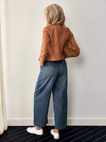 Jean large en denim pour femme, coupe à la mode, avec poches pratiques, longueur longue et braguette boutonnée classique, idéal pour un look décontracté. - Jean brut - Voir 4