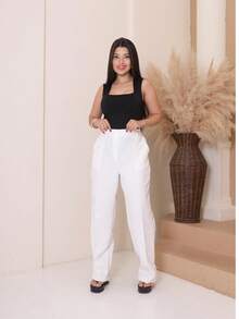 Women's Tailored Wide Leg Straight Leg Trousers With High Waist, Elastic Back, Side Pocket, Elegant And Comfortable, Loose Fit And Perfect Drape For The Office. - 離開 - 查看 4