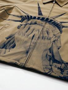 Áo khoác nam phong cách đường phố in hình tượng Nữ thần Tự do, kiểu dáng thường ngày, có khóa kéo, họa tiết chân dung khắp áo, thích hợp mặc ngoài vào mùa xuân thu, tay dài, phù hợp cho mặc hàng ngày, đi chơi, đi học, tụ họp bạn bè. Có thể dùng làm quà tặng cho bạn trai và bạn bè. - màu nâu - Xem 9