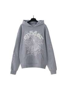 Autumn/Winter Clothing: Street-Style Hip-Hop Style Foam Spider Web Hooded Sweatshirt, Fashionable Sporty Hoodie. - Grey - View 8