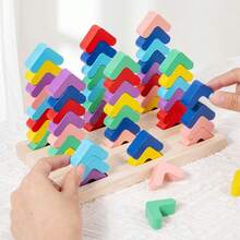 Wooden Colorful V-Shaped Building Blocks, Color Back In Place Game, Color Pairing Toy, Color Cognition Toy For Children,Interactive Game