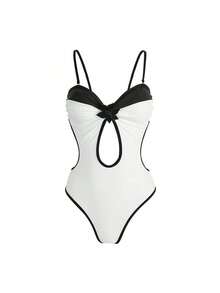 Áo tắm liền thân kiểu quây màu đen trắng tương phản mới dành cho nữ, thích hợp cho các bữa tiệc bãi biển mùa hè và kỳ nghỉ. - Đen và trắng - Xem 2