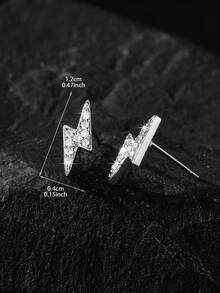 1 Pair Punk Minimalist Zirconia Lightning Stud Earrings, Hypoallergenic Fashion Unisex Earrings, Suitable For Christmas, Jewelry Gifts, Parties, New Year, Valentine's Day - Silver - View 8