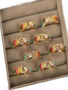 A Novel, Fashionable And Simple Copper Ring, Set With Zirconia Gemstones, Is Specially Designed For Women. It Contains All 26 Letters From A To Z And Is Suitable For Women To Wear Daily. Its Style Is Fashionable And Simple. This Is A Stretchable Opening Ring Accessory. - Multicolor - View 5