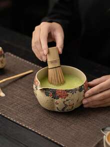 2/4/5件套复古蓝白瓷抹茶茶具，猫咪香氛图案，包含带嘴抹茶碗、竹制抹茶筅、抹茶勺、筅架、不锈钢筛网（用于抹茶茶道），礼品 - 彩色 - 查看 3