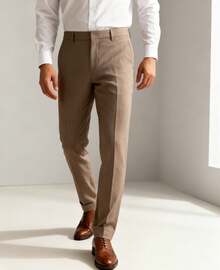 Men's Tailored Dress Pants - Coffee Brown - View 3