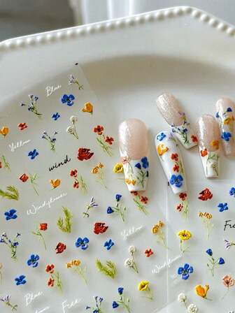 1pcs5D Exquisite Wildflower Nail Relief Stickers Color Glue Transfer Sliders DIY Autumn Nail Decoration Accessories Stickers