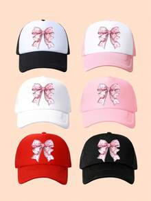 1pc Kids Bow Print Baseball Cap, Fashion Trucker Hat, Suitable For Boys And Girls Everyday Wear, Vacation, Back To School - Multicolor - View 3