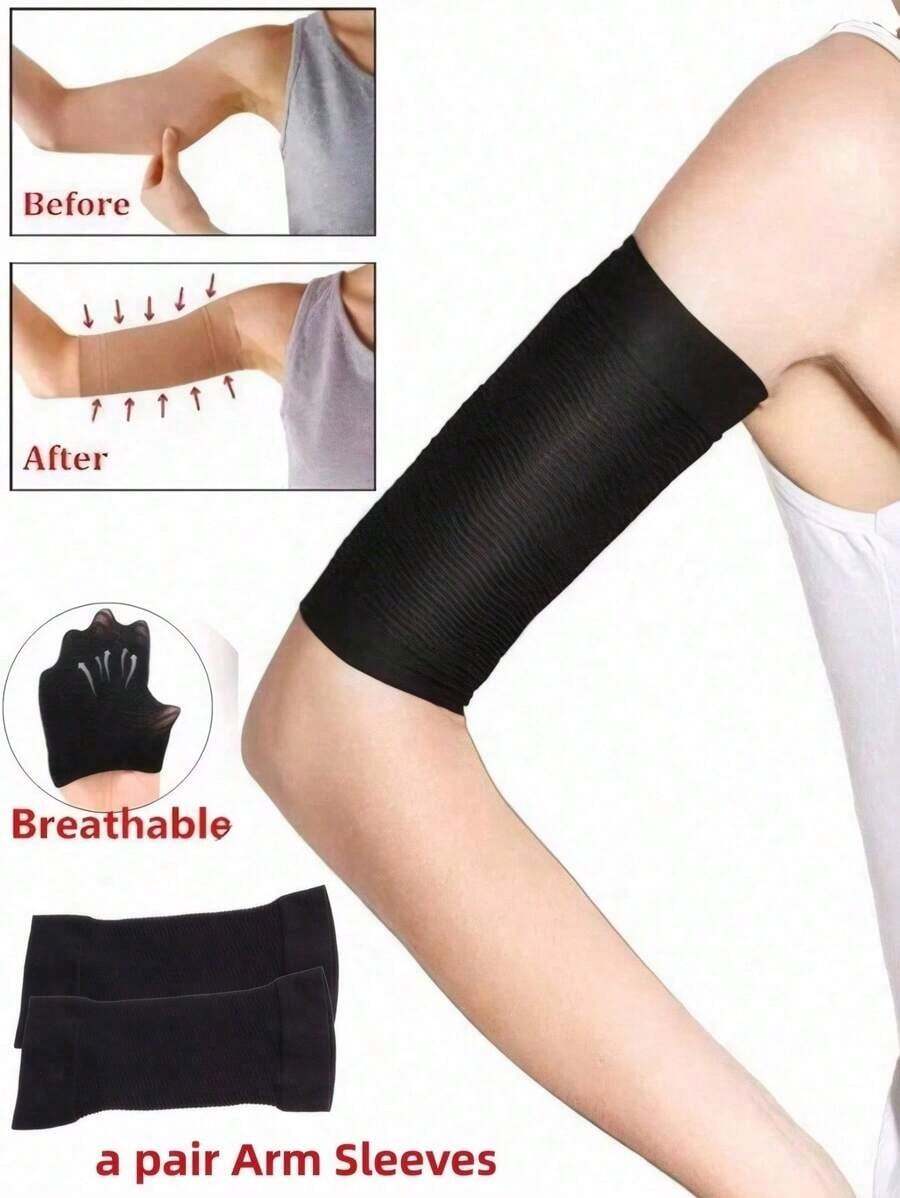 Elastic Knitted Compression Arm Sleeves,Elbow Brace For Men Women UV Sun Protection Arm Trimmers,Daily Workout Fitness Yoga Sport Arm Bands - màu đen - Xem 1