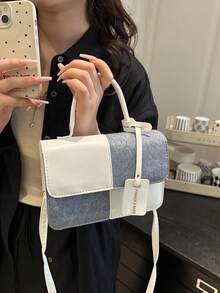 Sac à main patchwork à carreaux à la mode, sac à bandoulière, sac bandoulière pour femmes, convient pour le quotidien, le travail, les sorties décontractées, les trajets (pendentif amovible) - Bleu azur - Voir 8