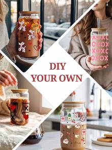 4 st/set Alla hjärtans dag UV DTF överföringsklistermärken, söta rosa hjärtan och XOXO rub-on överföringar för 16oz glasburkar, vattentäta 3D DIY-dekaler present till henne (9,4x4,3 tum) - Alla hjärtans dag05 - Visa 7