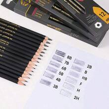 Bộ 12 bút chì phác thảo, 8B, 7B, 6B, 5B, 4B, 3B, 2B, B, HB, F, H, 2H, Thích hợp cho người mới bắt đầu, sinh viên mỹ thuật, vẽ, phác thảo - màu đen - Xem 1