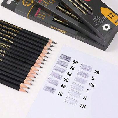 Bộ 12 bút chì phác thảo, 8B, 7B, 6B, 5B, 4B, 3B, 2B, B, HB, F, H, 2H, Thích hợp cho người mới bắt đầu, sinh viên mỹ thuật, vẽ, phác thảo