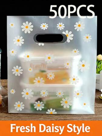 50 piezas Bolsas con diseño de margarita para 4 dedos - Bolsas de embalaje de alimentos - Bolsas de embalaje de ensalada de frutas - Bolsas de embalaje para llevar pasteles - Bolsas de embalaje de regalo - Bolsas de bandeja