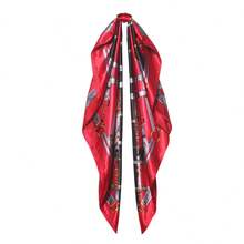 Women's Large Square Satin Scarf 90x90 Chic Polyester Printed - Red / Black - View 2