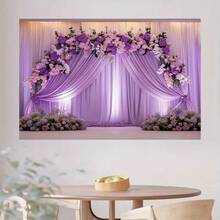 2D Flat 1pc Elegant Purple Floral And Curtain Wedding Backdrop - Polyester, No Electricity Required - Perfect For Birthday Parties, Outdoor Celebrations And Festivals, Wedding Decorations - 1PCS - View 7
