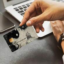 Mysterious Black Cat & Girl Design Debit/Credit Card, Key Card, Skin Sticker, Card Holder, EBT Card Skin, Debit Card Protector, Card Accessories, Girl Illustration, Mystical Artwork, Smooth Application, Sticker, EBT Card Users, Public Transportation Commuters - Multicolor - View 2
