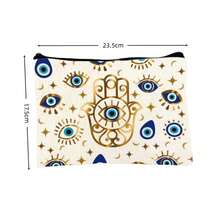 1pc Devil's Eye Print Canvas Makeup Bag, Toiletry Wash Organizer Pouch & Gift Bag, Travel Storage Bag & Coin Purse, Lightweight, Foldable, Zippered, Machine Washable For Travel, Gym, Camping, Business Or Home Use, Chic Accessory, Perfect Gift For Women, Teachers, And Friends - Multicolor - View 2