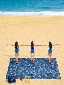 1pc Personalized Print Beach/Picnic Mat With Drawstring Carry Bag, Multi-Size, Suitable For Group Gatherings, Family Vacations, Beach, Lawn, Foldable, Moisture-Proof, Non-Stick Sand, Outdoor Camping Blanket, Portable Picnic Mat