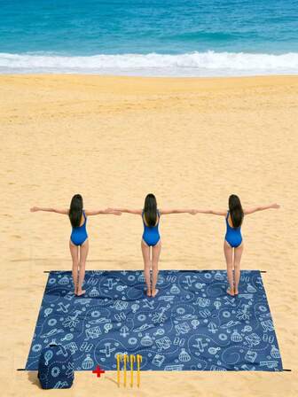 1 Stück personalisierte bedruckte Strand-/Picknick-Matte mit Kordelzug-Tragetasche, Mehrfachgrößen, geeignet für Gruppenveranstaltungen, Familienurlaube, unverzichtbar für Strand, Rasen, faltbar, wasserdicht, sandfest, Outdoor-Camping-Decke, tragbare Picknick-Matte