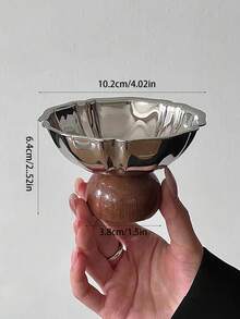 1个不锈钢矮脚碗，中世纪圆形木质带脚甜点杯，水果布丁碗，冰淇淋碗，高端风格，适合摄影 - 銀色 - 查看 8