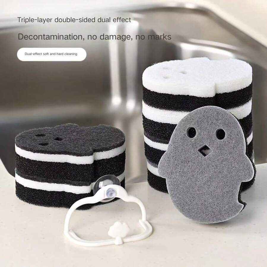 3pcs/Set Multi-Purpose Ghost Cleaning Sponge, Double-Sided 3-Layer Cleaning Sponge For Bathroom, Kitchen - Multicolor - View 1