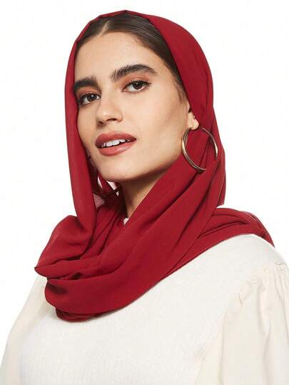 1pc Women's Solid Color Chiffon Faux Pearl Decor Soft Headscarf/Scarf, Suitable For Daily Wear, Can Be Accessory For Abaya Robe And Women's Veil