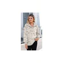 - Sudaderas de gran tamao para mujer, sin capucha, cuello falso, forro polar, manga larga, botones, sudadera tipo tnica - Beige + CH - Ver 3