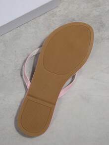 Teen Girls' Shiny Flip-Flops, Casual Street-Style Summer Beach Sandals, Flat Multi-Functional Non-Slip Slippers, Home Slippers, Available In Multiple Colors: Yellow, Black, White, Pink - Pink - View 8