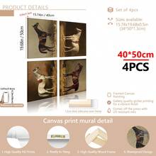 4 piezas/set de arte de pared con temática vintage de caballos, arte de pared con temática ecuestre, pintura de estilo rústico, adecuado como regalo, adecuado para decoración del hogar, decoración de habitaciones, decoración de dormitorios, decoración de salas de estar, decoración de baños, decoración de paredes, opcional con marco de arte de pared. - Marrón - Ver 18