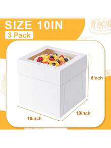 6pcs 10-Inch Cake Boxes, Size 10x10x8 Inch High, Disposable Carrier Containers With Lids, Bakery Boxes With Large Window, Suitable For Cupcakes, Pies, Pastries - Weddings, Birthdays, Parties - White - View 2