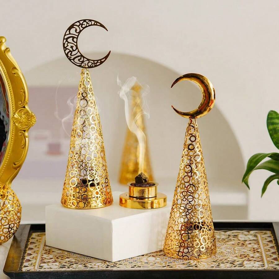 中东空心镀金金属香炉，斋月桌面香炉，阿拉伯香炉 - 彩色 - 查看 1