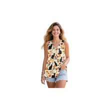 - playera sin mangas con cuello en V para mujer, estilo casual, sin mangas, ajuste holgado, blusa bsica de verano, para da festivo en la playa - G + Gato floral negro - Ver 1