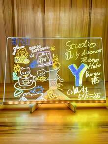 Zawiera pędzle w losowych kolorach + 7 gumek w losowych kolorach, akrylowa tablica suchościeralna z diodami LED, może być używana jako świecąca tablica do notatek, tablica z literami LED, tablica z wiadomościami LED, tablica suchościeralna, w zestawie 7 kolorowych długopisów, odpowiednia do biura, szkoły i domu, świąteczna akrylowa tablica do rysowania z możliwością wymazywania, podświetlany diodami LED notatnik z możliwością wymazywania - ciepłe światło - Zobacz 5