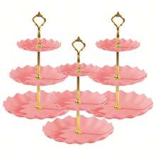 3pcs European-Style Three-Layer Cake Stand - Plastic Multi-Purpose Dessert Stand, Cupcake Storage & Fruit Plate, Perfect For Graduation Party Birthday Wedding/Christmas, Halloween, Thanksgiving, Valentine's Day. - 粉色 - 查看 1