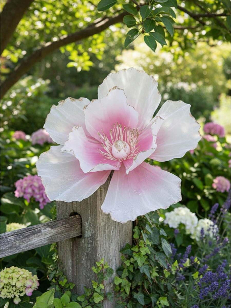 Large Artificial Peach Blossom Sparkling Realistic Floral Decoration For Wedding Party Garden Yard Decor - 粉色 - 查看 1