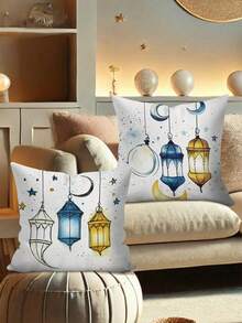 4pcs, Ramadan Pattern Soft Pillowcases, 17.72 X 17.72 Inches, Comfortable Matching, Practical And Beautiful, Unique And Exquisite Design, Machine Washable, With Zipper Closure, Suitable For Sofa, Car, Bedroom Decoration. - Royal Blue - View 5