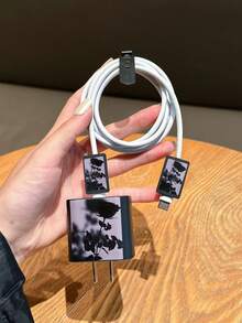 5pcs Set (1 Black TPU Phone Case + 1 Charger Head Protector + 2 Data Cable Anti-Break Clips + 1 Strap) UV Painted Rose Flower Pattern Fast Charging Adapter Protector Compatible With IPhone 7/8/7p/8p/X/Xs/Xr/Xsmax/11/11pro/11promax/12/12pro/12promax/12MINI/13/13pro/13promax/14/14pro/14plus/14promax/15/15pro/15plus/15promax/16/16pro/16plus/16promax/17/17pro/17promax/Air - Multicolor - View 3