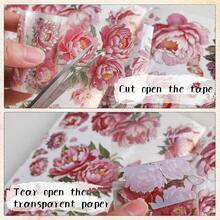 Journaling Scrapbook PET Tapes - Floral Scrapbooking Junk Journal Supplies, Flower Decorative Tapes Art Crafts, Aesthetic Washi Tapes Scrapbooking Supplies, Floral Journaling Tapes - 粉紅色牡丹 - 查看 6