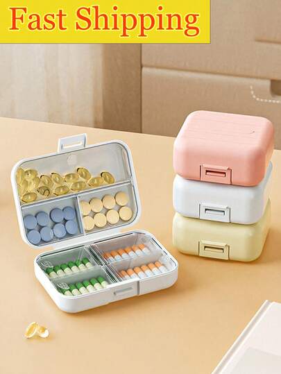 2/1pc Plastic Sealed Medicine Box, Convenient Divided Storage Container With Lid, Mini Organizer, Portable Travel Pill Case, Essential Household Medicine Storage, Compact And Portable For Easy Storage, Divided Compartments