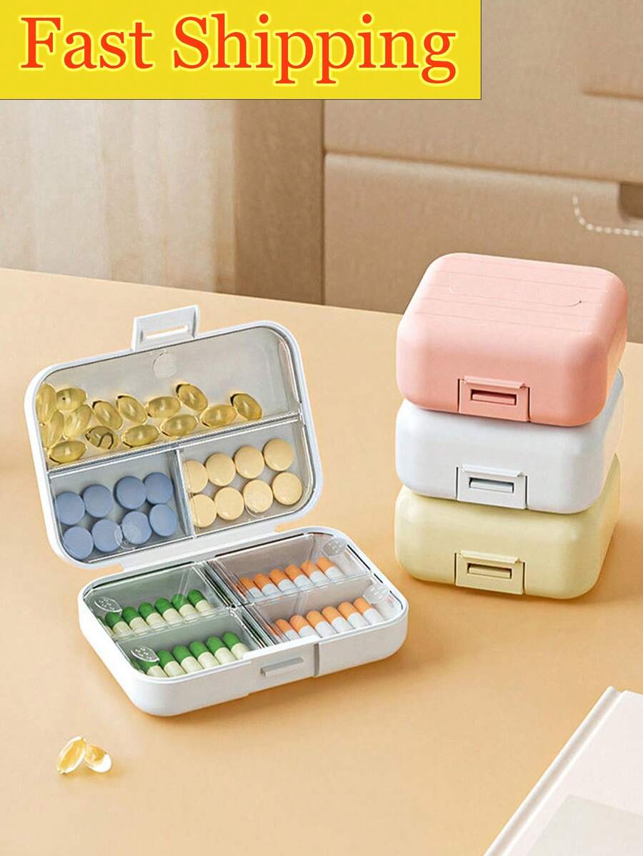 2/1pc Plastic Sealed Medicine Box, Convenient Divided Storage Container With Lid, Mini Organizer, Portable Travel Pill Case, Essential Household Medicine Storage, Compact And Portable For Easy Storage, Divided Compartments - Multicolor - View 1