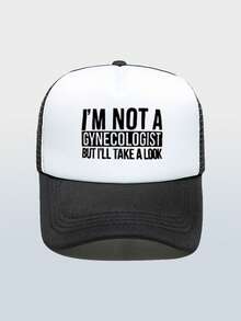 1顶卡通字母印花网眼卡车帽，适合日常佩戴、户外旅行、徒步、海滩、度假等场合。 - 黑色 - 查看 4