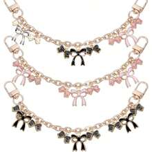 1/2Pcs Black Pink Bow Purse Chain Charm Bow Bag Charm Chain Bow Chain Strap Replacement Alloy Bag Extender Chain With Enamel Pink Bowknot Charms Handle Extender Decorative Bag Chains For Wallets Handbags - 彩色 - 查看 3