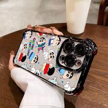Cute Cartoon Boy H-Shinchan Phone Case Suitable For IPhone 17 16e 16 15 14 13 12 11 Mini Pro Max Air X XR XSMAX 8 7 Plus Anti-Fall Transparent Soft Back, Shockproof Case, Everyday Case, Playful Design, Anime Phone Accessories, Perfect Fit, UV - 黑色 - 查看 1