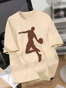 3件装篮球主题印花运动T恤，适合男孩休闲穿着，适合春夏穿着，篮球图案圆领短袖，青少年运动服 - 彩色 - 查看 5