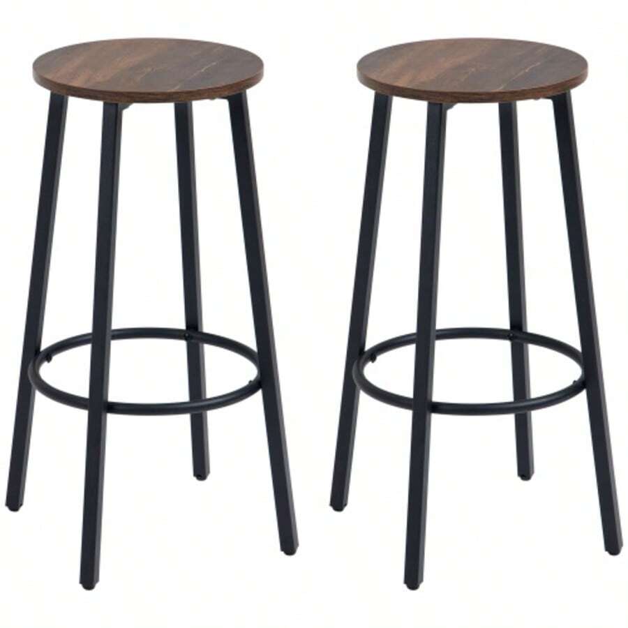 Homcom Bar Stool Set, 2 Stools With Footrest, Industrial Design, Metal Frame, Suitable For Dining Room, Weight Capacity Up To 120 Kg, Dimensions 42x42x65 Cm, Brown - Brown - View 1