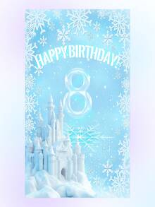 Banner phông nền tiệc sinh nhật chủ đề Frozen bằng polyester, in hình lâu đài, phù hợp cho sinh nhật lần thứ nhất, trang trí nhà cửa cho tiệc sinh nhật. - Màu xanh nhạt - Xem 14