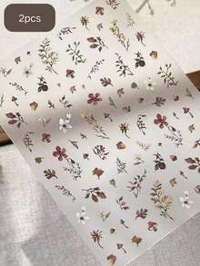 1张秋季干叶水彩浮雕美甲贴纸，甜美时尚蚂蚁装饰贴纸，DIY美甲贴花美甲用品 - 彩色 - 查看 6