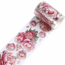 Journaling Scrapbook PET Tapes - Floral Scrapbooking Junk Journal Supplies, Flower Decorative Tapes Art Crafts, Aesthetic Washi Tapes Scrapbooking Supplies, Floral Journaling Tapes - 粉紅色牡丹 - 查看 2