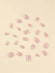 24pcs French Pink Nails Press On Simple Press On Nails Short False Nails Square Shape Fake Nails Manicure Set Includes 1sheet Adhesive Tabs & 1pc Mini File Perfect For Everyday Wvear - Multicolor - View 3
